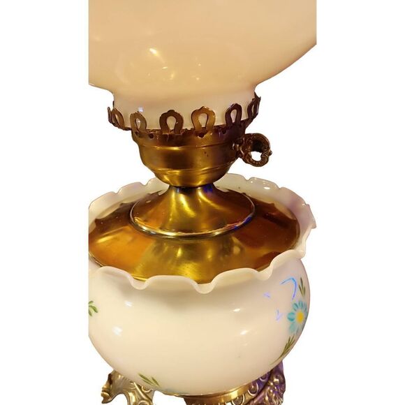 Vintage parlor lamp 17 high 8 wide two milk glass bowls one with hand painted fl - Picture 5 of 9
